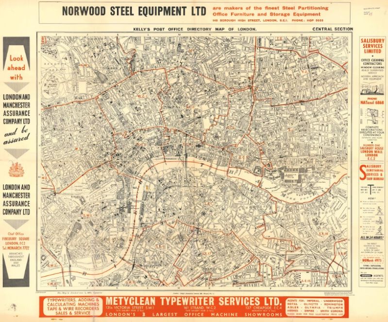 Kelly`s Post Office Directory Map of London. Central Section