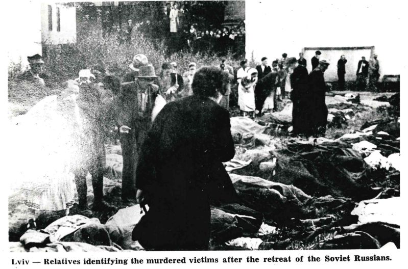 Lviv &ndash; Relatives identifying the murdered victims after the retreat of the Soviet  Russians