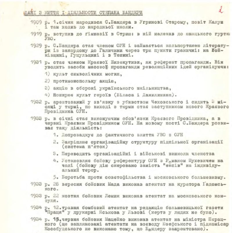 Дані з життя і діяльності Степана Бандери (1909-1959 рр.)