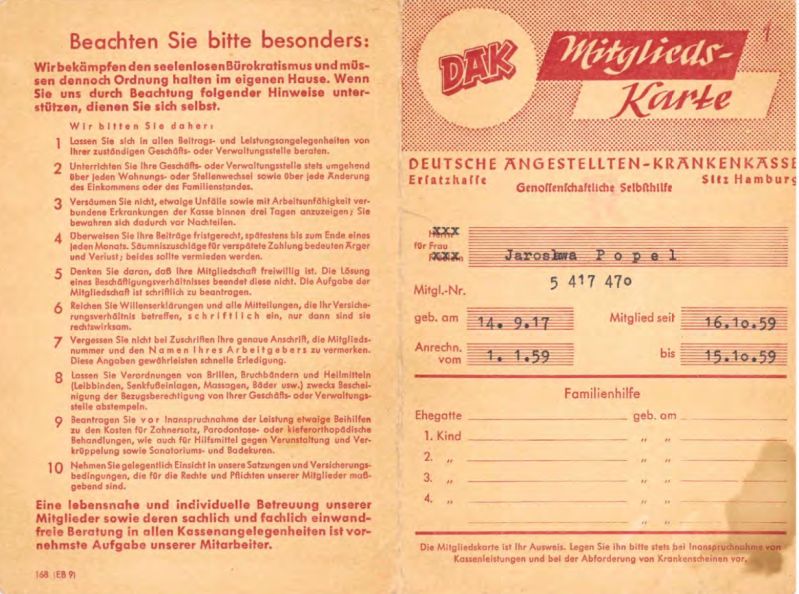 Картки медичного страхування членів родини С.Бандери