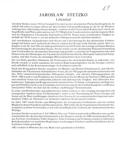 Jaroslav Stetzko. Lebenslauf