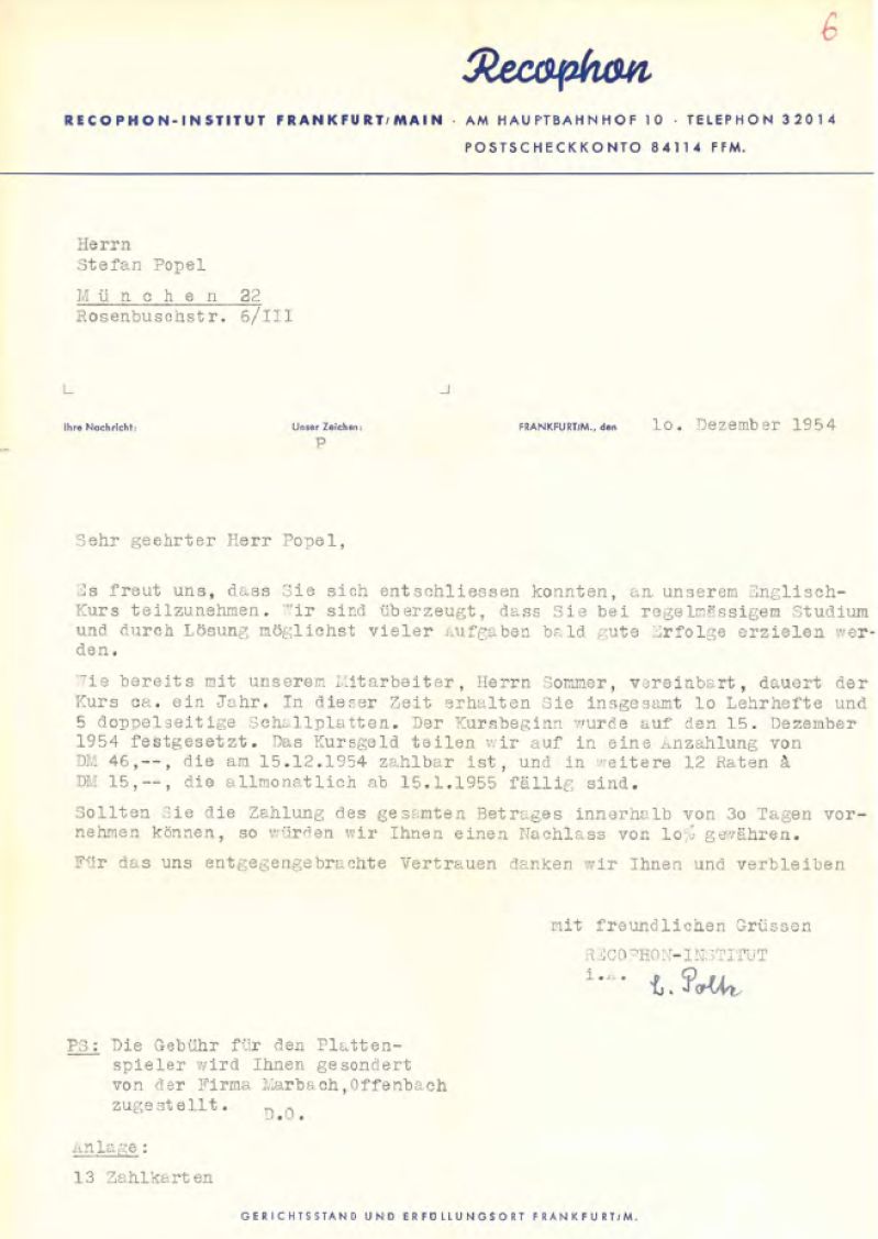 Листування з Recophon-Institut, квитанції, чеки